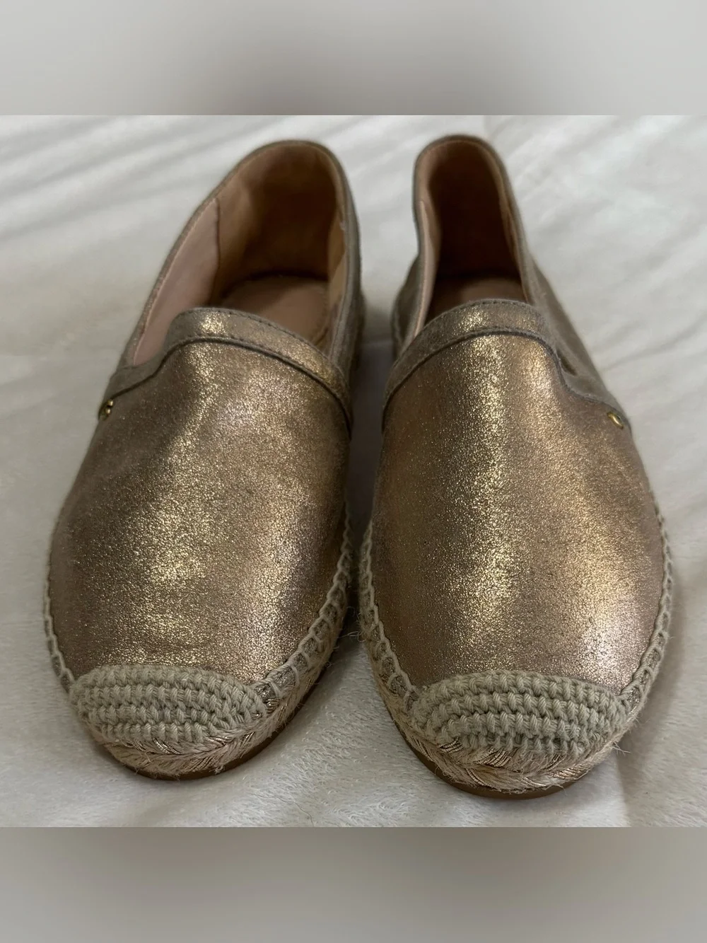 Coach Metallic Champagne Leather Espadrille Flats Slip-On Shoes Women’s 6B